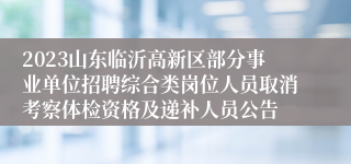 2023山东临沂高新区部分事业单位招聘综合类岗位人员取消考察体检资格及递补人员公告