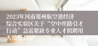 2023年河南郑州航空港经济综合实验区关于“空中丝路引才行动”急需紧缺专业人才拟聘用人员的公示