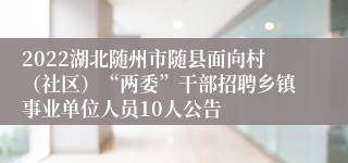 2022湖北随州市随县面向村（社区）“两委”干部招聘乡镇事业单位人员10人公告