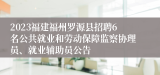 2023福建福州罗源县招聘6名公共就业和劳动保障监察协理员、就业辅助员公告