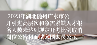  2023年湖北随州广水市公开引进高层次和急需紧缺人才报名人数未达到规定开考比例取消岗位公告和面试入围人员公示