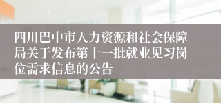 四川巴中市人力资源和社会保障局关于发布第十一批就业见习岗位需求信息的公告