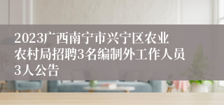 2023广西南宁市兴宁区农业农村局招聘3名编制外工作人员3人公告