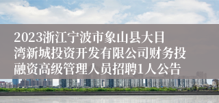 2023浙江宁波市象山县大目湾新城投资开发有限公司财务投融资高级管理人员招聘1人公告