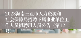 2023海南三亚市人力资源和社会保障局招聘下属事业单位工作人员拟聘用人员公告（第12号）