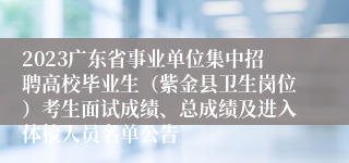 2023广东省事业单位集中招聘高校毕业生（紫金县卫生岗位）考生面试成绩、总成绩及进入体检人员名单公告