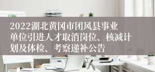 2022湖北黄冈市团风县事业单位引进人才取消岗位、核减计划及体检、考察递补公告