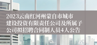 2023云南红河州蒙自市城市建设投资有限责任公司及所属子公司拟招聘合同制人员4人公告