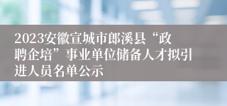 2023安徽宣城市郎溪县“政聘企培”事业单位储备人才拟引进人员名单公示