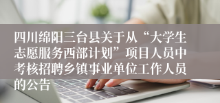 四川绵阳三台县关于从“大学生志愿服务西部计划”项目人员中考核招聘乡镇事业单位工作人员的公告