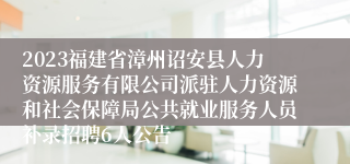 2023福建省漳州诏安县人力资源服务有限公司派驻人力资源和社会保障局公共就业服务人员补录招聘6人公告