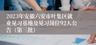 2023年安徽六安市叶集区就业见习基地及见习岗位92人公告（第三批）