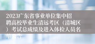 2023广东省事业单位集中招聘高校毕业生清远考区（清城区）考试总成绩及进入体检人员名单公告