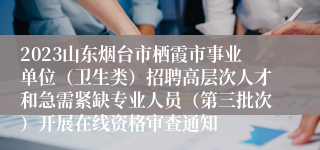 2023山东烟台市栖霞市事业单位（卫生类）招聘高层次人才和急需紧缺专业人员（第三批次）开展在线资格审查通知