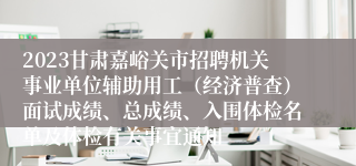 2023甘肃嘉峪关市招聘机关事业单位辅助用工（经济普查）面试成绩、总成绩、入围体检名单及体检有关事宜通知