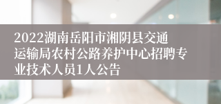 2022湖南岳阳市湘阴县交通运输局农村公路养护中心招聘专业技术人员1人公告