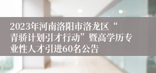 2023年河南洛阳市洛龙区“青骄计划引才行动”暨高学历专业性人才引进60名公告