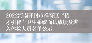 2022河南开封市祥符区“招才引智”卫生系统面试成绩及进入体检人员名单公示