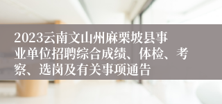 2023云南文山州麻栗坡县事业单位招聘综合成绩、体检、考察、选岗及有关事项通告