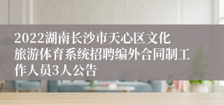 2022湖南长沙市天心区文化旅游体育系统招聘编外合同制工作人员3人公告