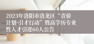 2023年洛阳市洛龙区“青骄计划·引才行动”暨高学历专业性人才引进60人公告