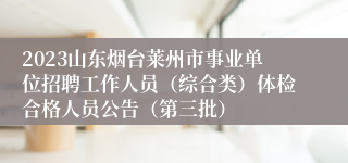 2023山东烟台莱州市事业单位招聘工作人员（综合类）体检合格人员公告（第三批）