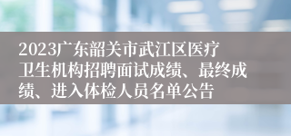 2023广东韶关市武江区医疗卫生机构招聘面试成绩、最终成绩、进入体检人员名单公告