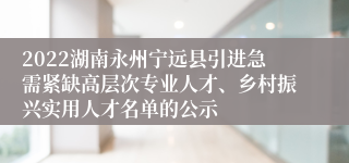 2022湖南永州宁远县引进急需紧缺高层次专业人才、乡村振兴实用人才名单的公示