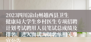 2023四川凉山州越西县卫生健康局大学生乡村医生专项招聘计划考试聘用人员笔试总成绩及排名、进入面试人员名单相关事宜公告