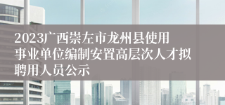 2023广西崇左市龙州县使用事业单位编制安置高层次人才拟聘用人员公示