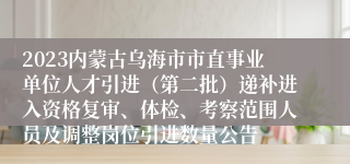 2023内蒙古乌海市市直事业单位人才引进（第二批）递补进入资格复审、体检、考察范围人员及调整岗位引进数量公告