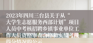 2023年四川三台县关于从“大学生志愿服务西部计划”项目人员中考核招聘乡镇事业单位工作人员资格审查合格和实绩考核得分情况的公示