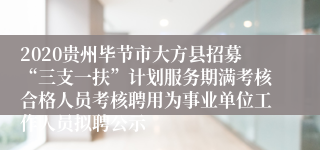 2020贵州毕节市大方县招募“三支一扶”计划服务期满考核合格人员考核聘用为事业单位工作人员拟聘公示