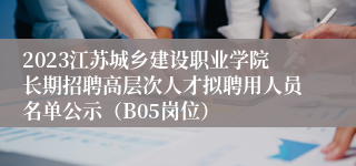 2023江苏城乡建设职业学院长期招聘高层次人才拟聘用人员名单公示（B05岗位）