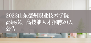 2023山东德州职业技术学院高层次、高技能人才招聘20人公告