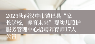 2023陕西汉中市镇巴县“家长学校，养育未来”婴幼儿照护服务管理中心招聘养育师17人公告