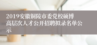 2019安徽铜陵市委党校硕博高层次人才公开招聘拟录名单公示