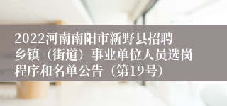 2022河南南阳市新野县招聘乡镇（街道）事业单位人员选岗程序和名单公告（第19号）