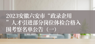 2023安徽六安市“政录企用”人才引进部分岗位体检合格入围考察名单公告（一）