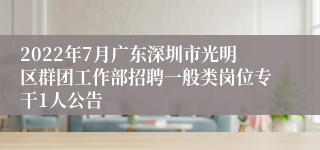 2022年7月广东深圳市光明区群团工作部招聘一般类岗位专干1人公告