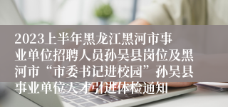 2023上半年黑龙江黑河市事业单位招聘人员孙吴县岗位及黑河市“市委书记进校园”孙吴县事业单位人才引进体检通知