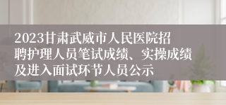 2023甘肃武威市人民医院招聘护理人员笔试成绩、实操成绩及进入面试环节人员公示