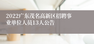 2022广东茂名高新区招聘事业单位人员13人公告