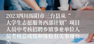 2023四川绵阳市三台县从“大学生志愿服务西部计划”项目人员中考核招聘乡镇事业单位人员考核总成绩和体检有关事项公告