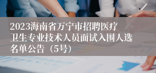 2023海南省万宁市招聘医疗卫生专业技术人员面试入围人选名单公告（5号）