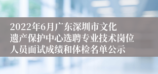 2022年6月广东深圳市文化遗产保护中心选聘专业技术岗位人员面试成绩和体检名单公示