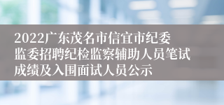 2022广东茂名市信宜市纪委监委招聘纪检监察辅助人员笔试成绩及入围面试人员公示