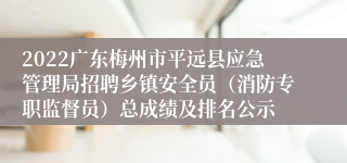 2022广东梅州市平远县应急管理局招聘乡镇安全员（消防专职监督员）总成绩及排名公示