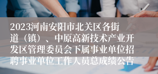 2023河南安阳市北关区各街道（镇）、中原高新技术产业开发区管理委员会下属事业单位招聘事业单位工作人员总成绩公告