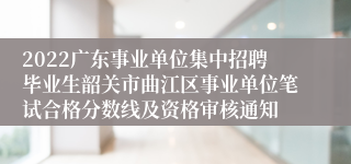 2022广东事业单位集中招聘毕业生韶关市曲江区事业单位笔试合格分数线及资格审核通知